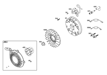 Flywheel, Ignition, And Starter Group Diagram and Parts List for 12L232-0009-H8 100000 - 19Z999 Briggs and Stratton Engine